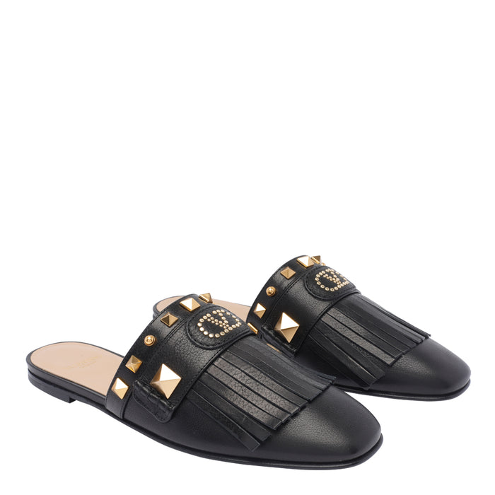 Valentino Garavani Sandals Black Calf Leather/leather Sole