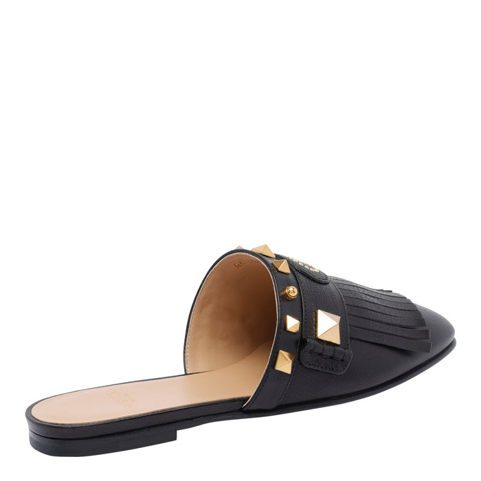Valentino Garavani Sandals Black Calf Leather/leather Sole