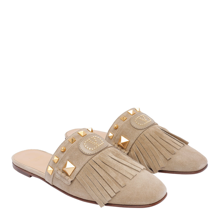 Valentino Garavani Sandals Beige Calf Leather/leather Sole