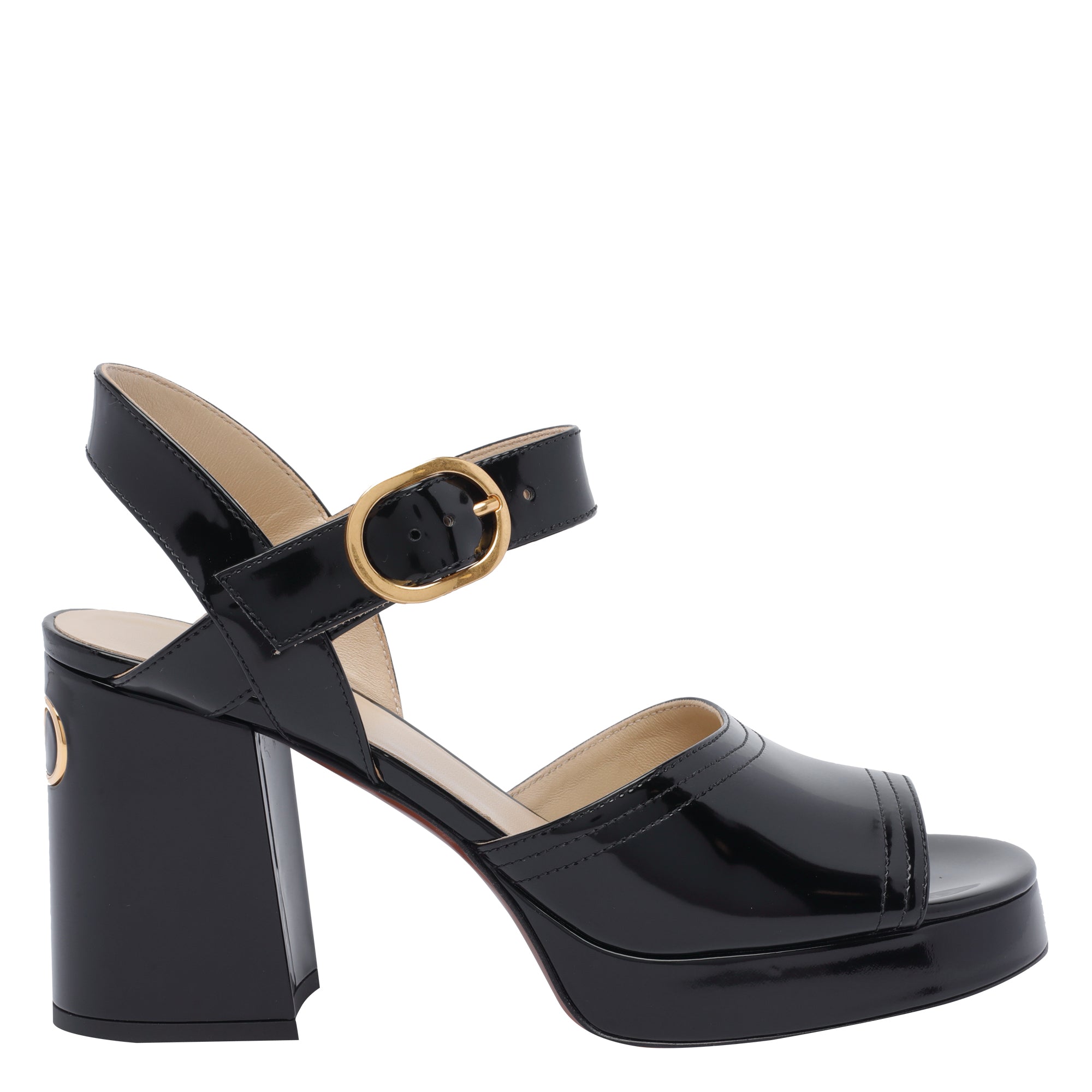 Valentino Garavani Sandals Black Patent Leather/leather Sole