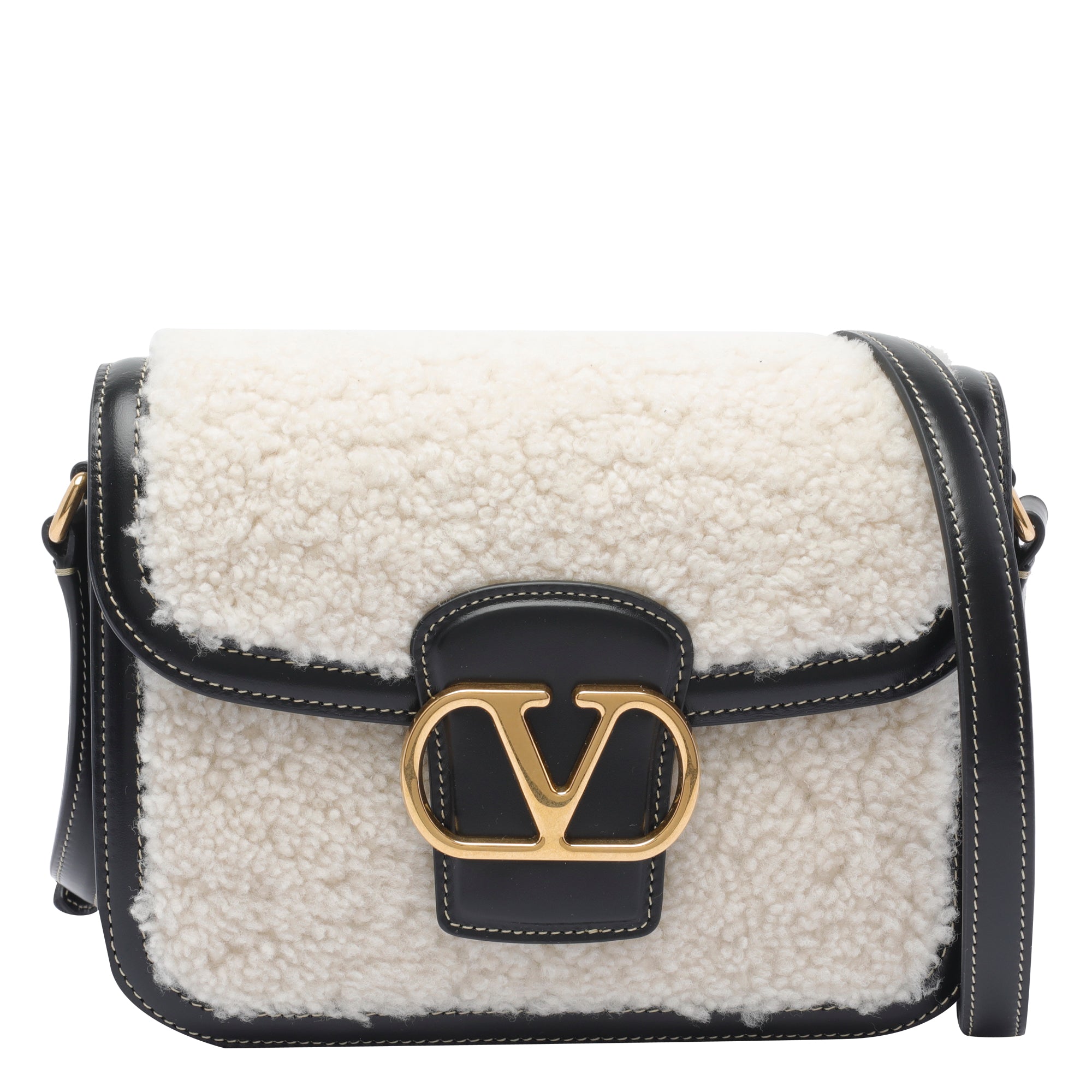Valentino Garavani Bags White Calf Leather Real Fur Sheep