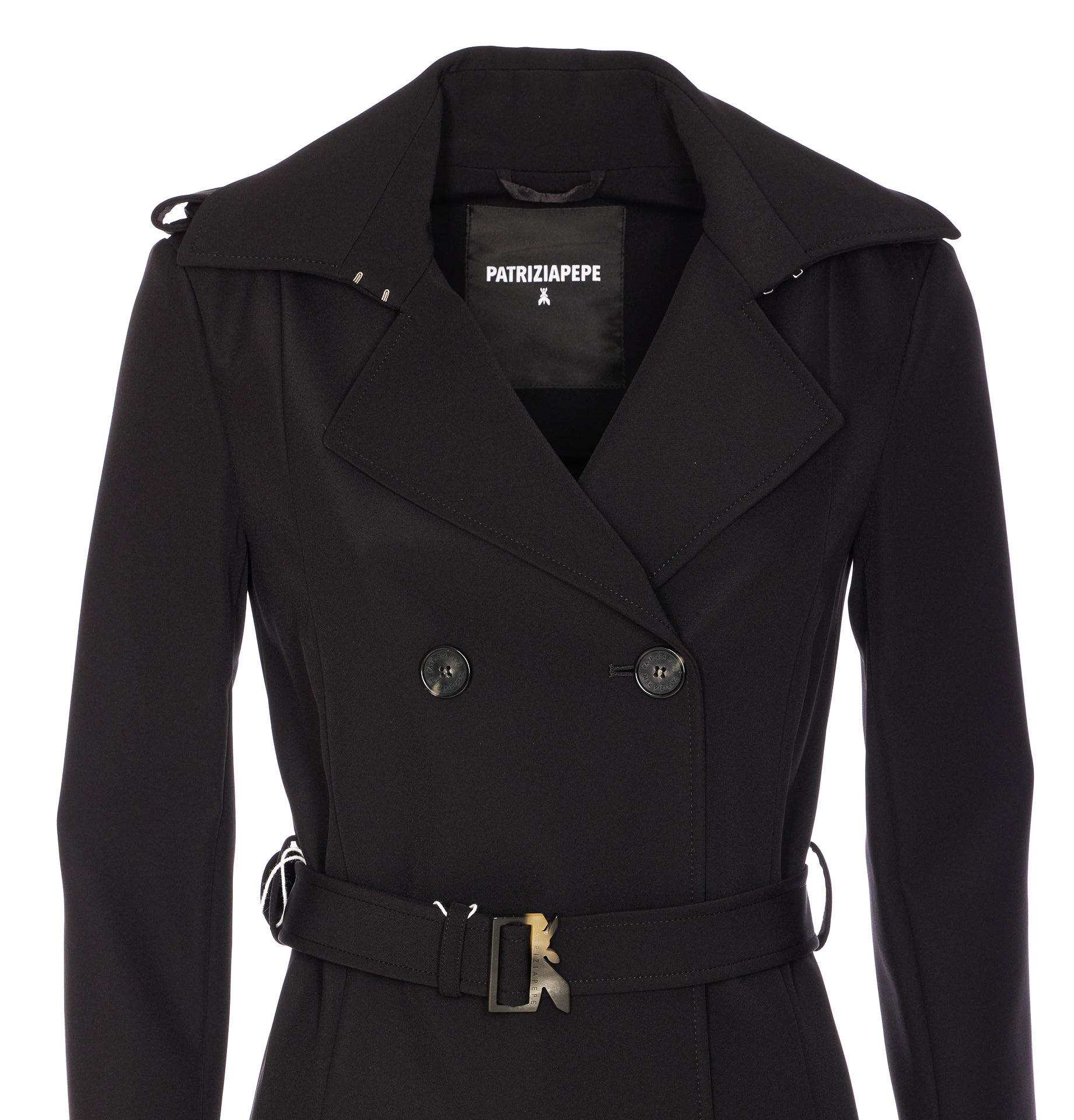 Patrizia Pepe Coats Black Polyamide Elastane