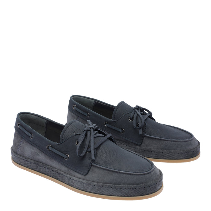 Hogan Flat Shoes Blue Suede Leather/rubber Sole