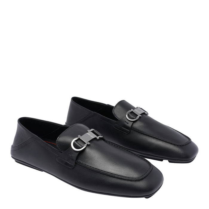 Ferragamo Flat Shoes Black Calf Leather