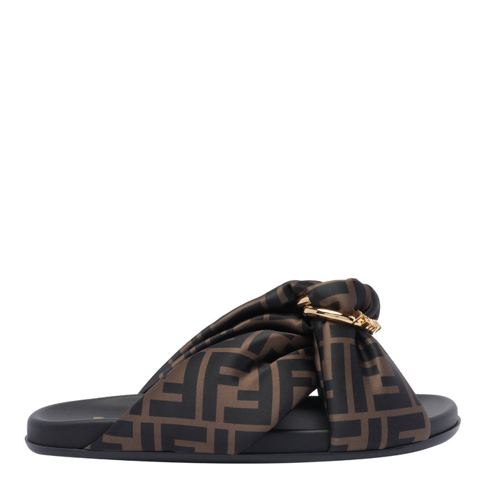 Fendi Sandals Brown Fabric/rubber Sole