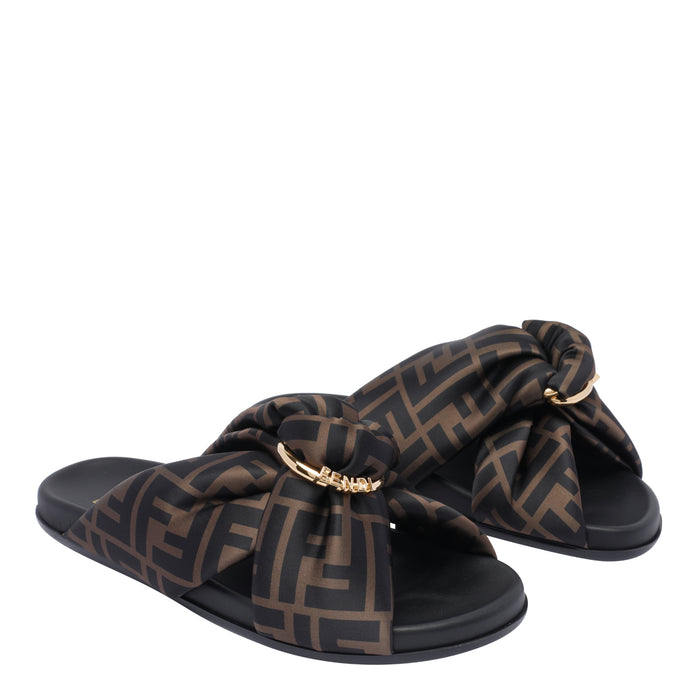 Fendi Sandals Brown Fabric/rubber Sole