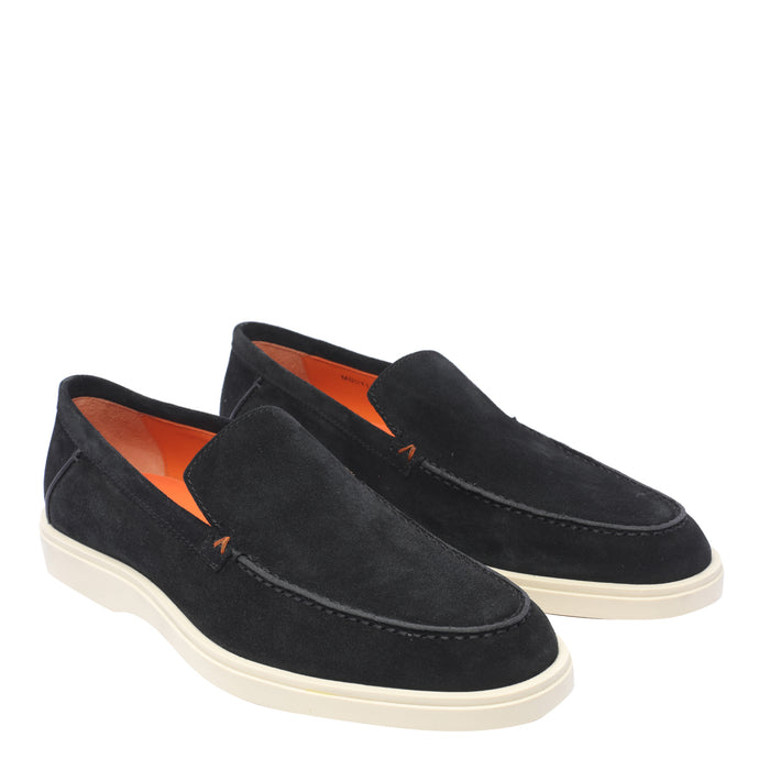 Santoni Flat Shoes Black Calf Leather/rubber Sole