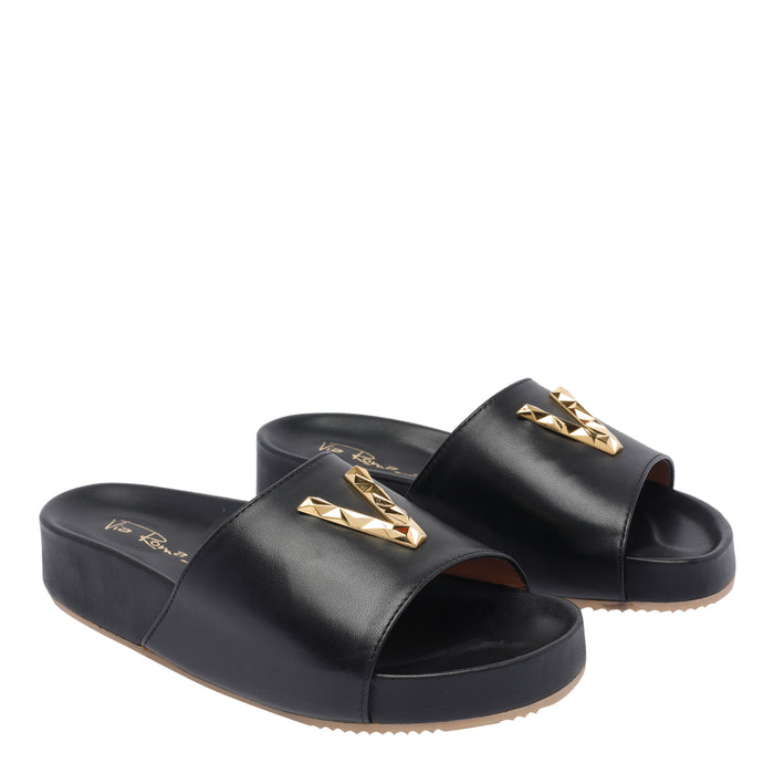 Via Roma 15 Sandals Black Calf Leather/rubber Sole