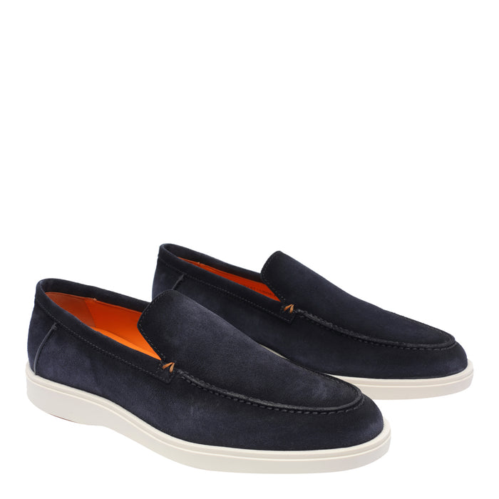 Santoni Flat Shoes Blue Calf Leather/rubber Sole
