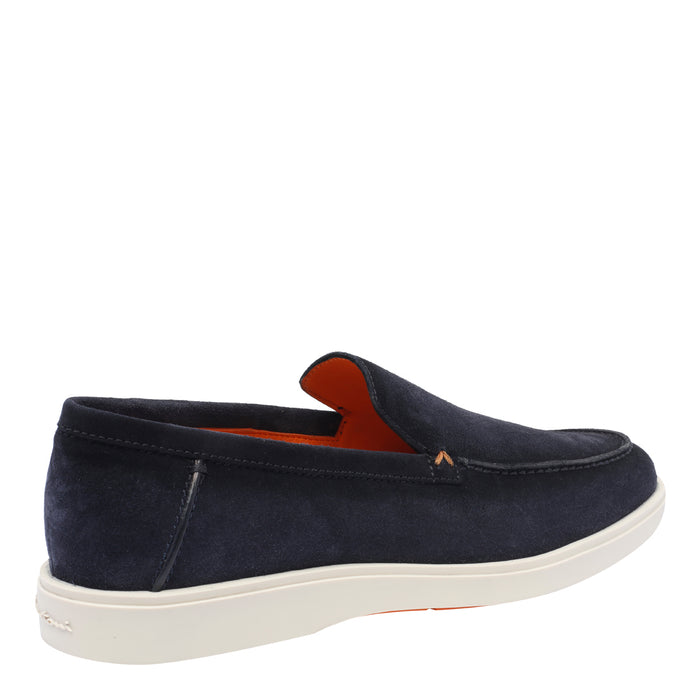 Santoni Flat Shoes Blue Calf Leather/rubber Sole