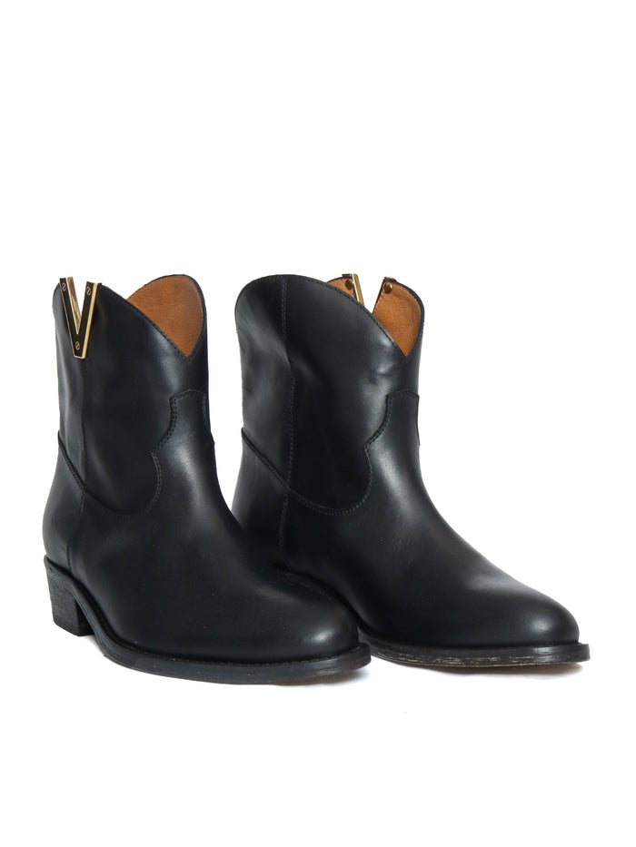 Low V Gold Texans Black Leather Sole Booties