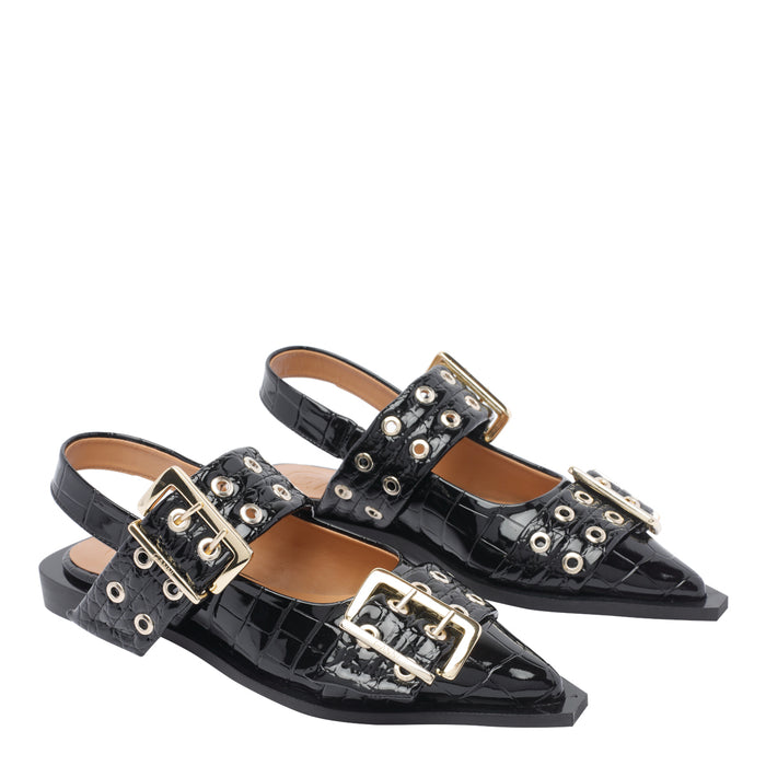 Ganni Flat Shoes Black Rubber/rubber Sole