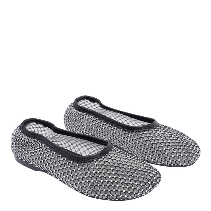 Alohas Flat Shoes Black Fabric And Strass/rubber Sole