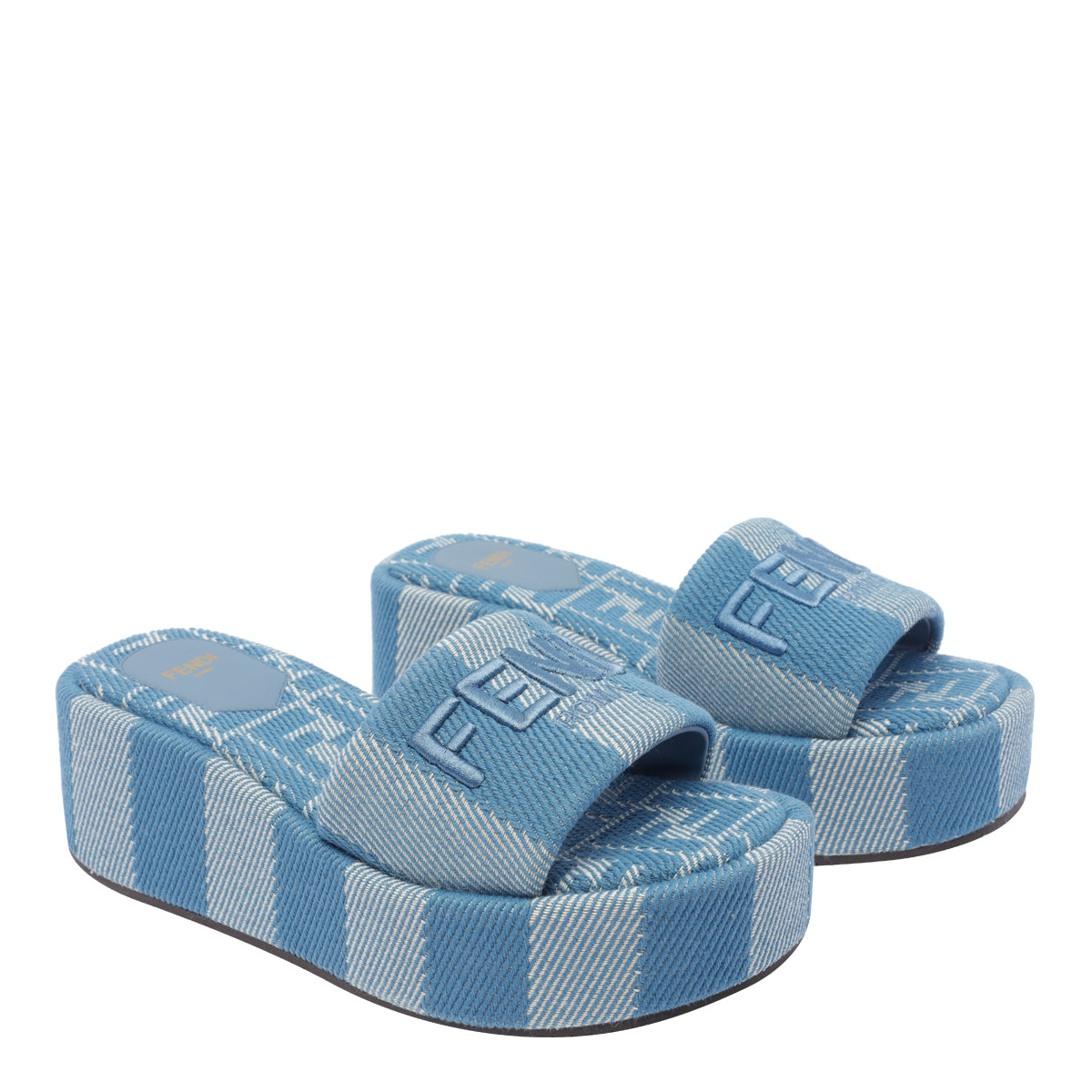 Fendi Sandals Blue Fabric/rubber Sole
