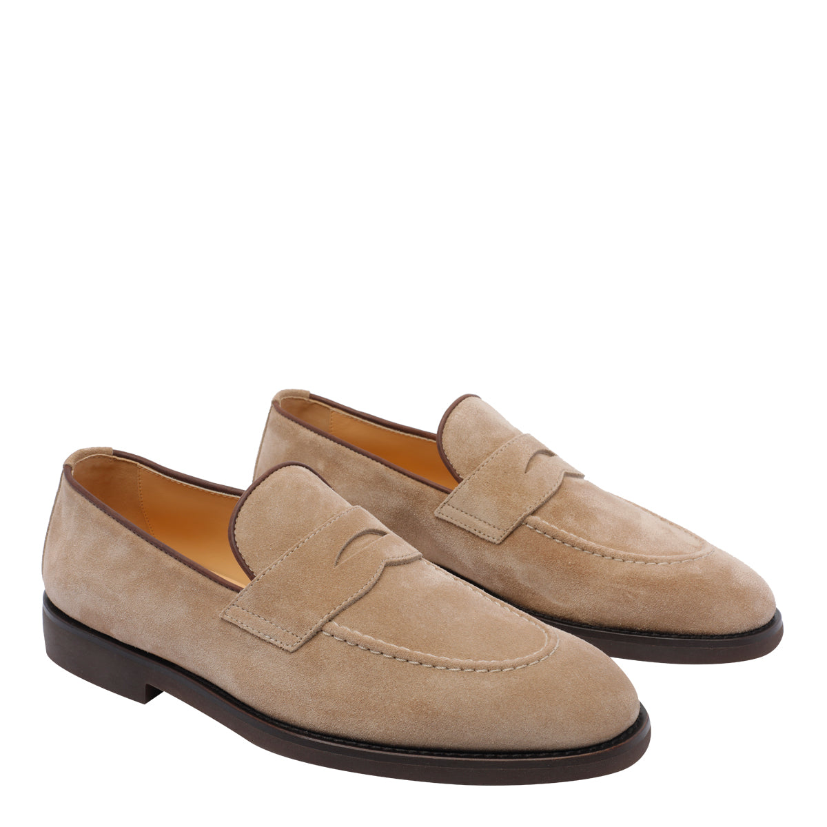 Brunello Cucinelli Flat Shoes Beige Suede Leather/rubber Sole
