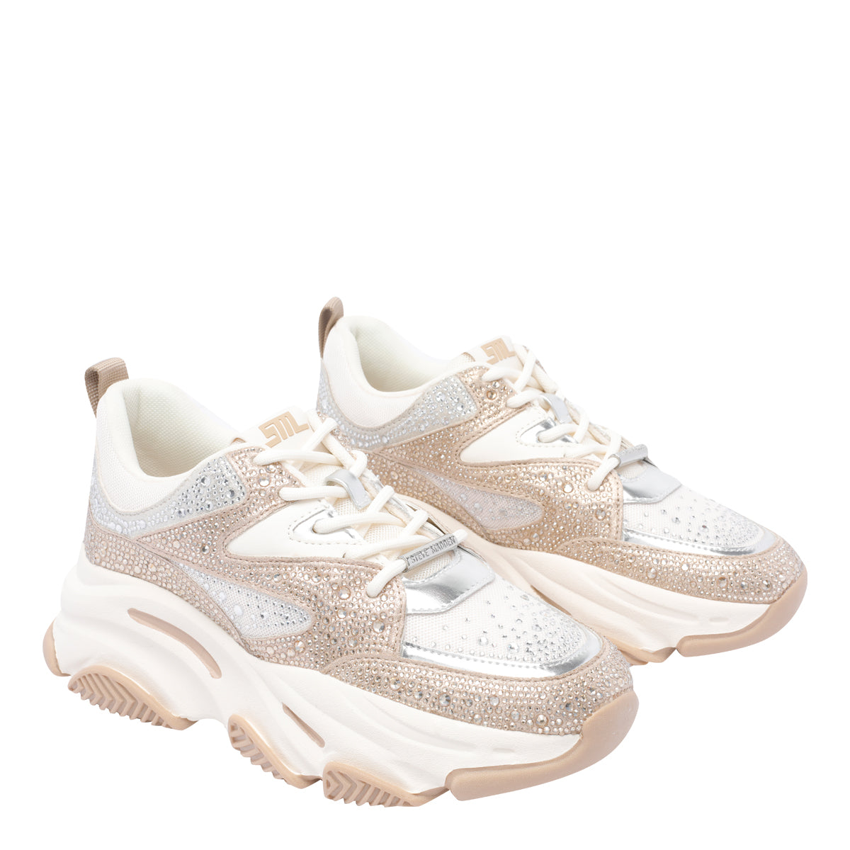 Steve Madden Sneakers Beige Fabric Strass /rubber Sole