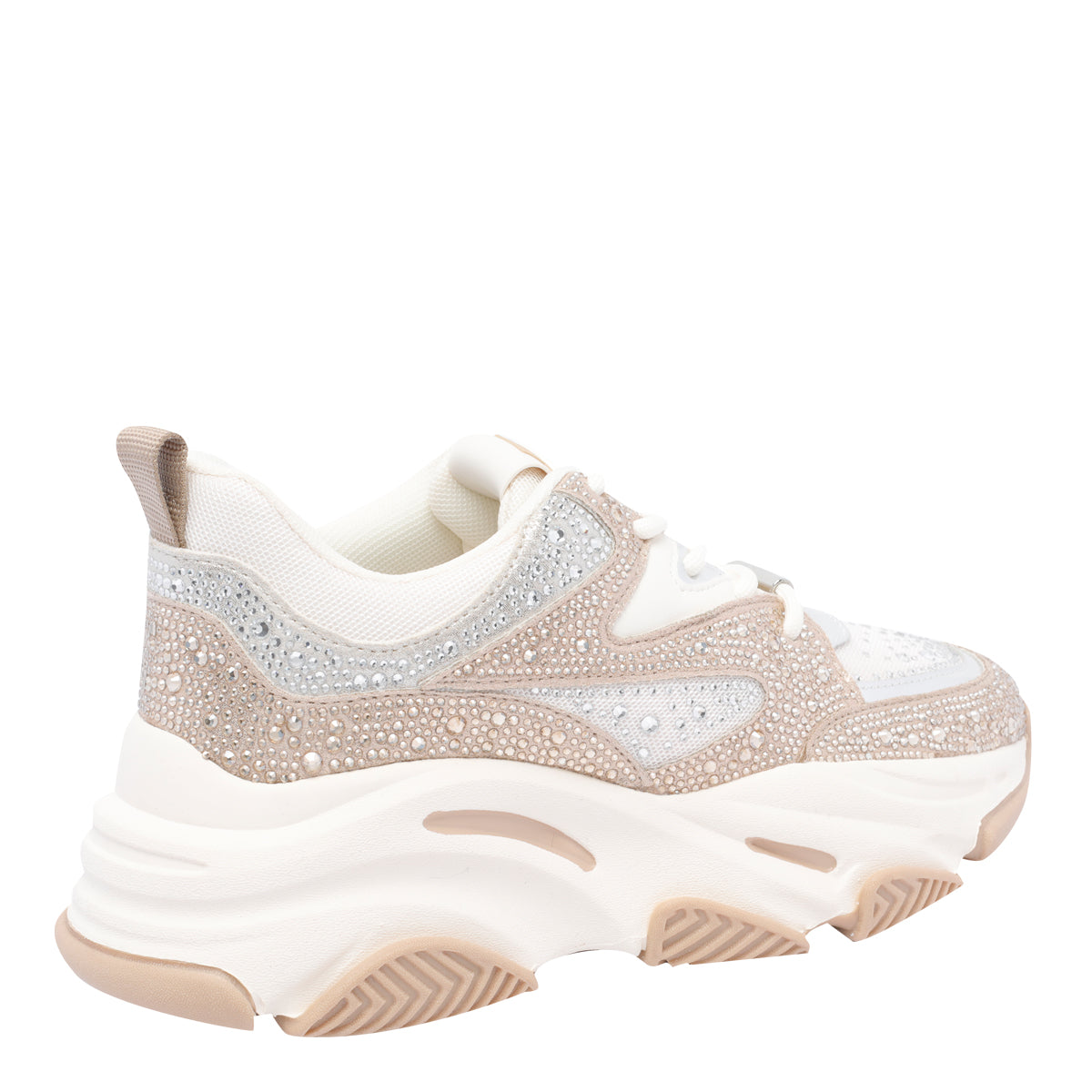 Steve Madden Sneakers Beige Fabric Strass /rubber Sole