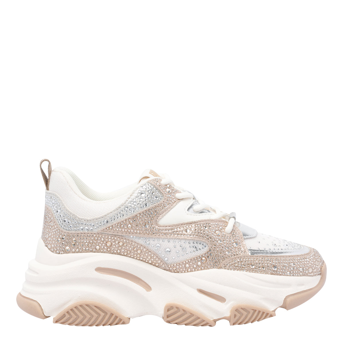 Steve Madden Sneakers Beige Fabric Strass /rubber Sole