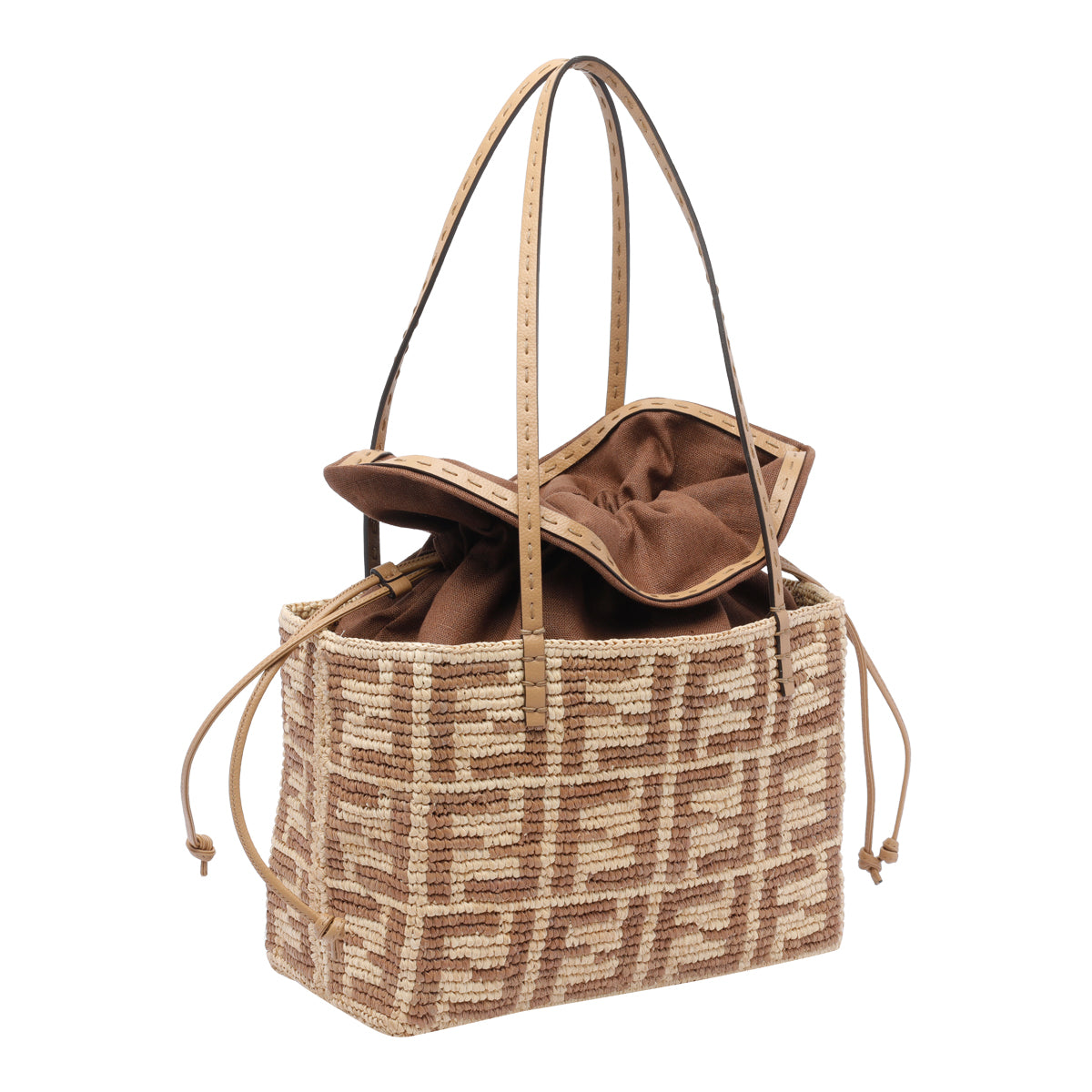Fendi Bags Beige Rafia Fabric Leather Trim