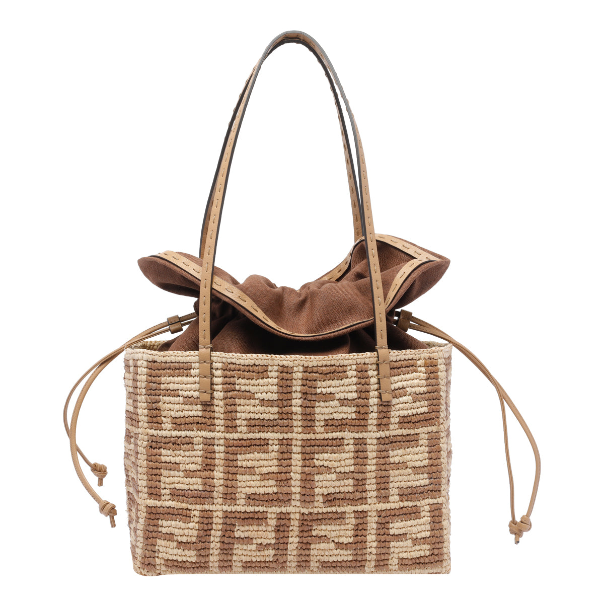 Fendi Bags Beige Rafia Fabric Leather Trim