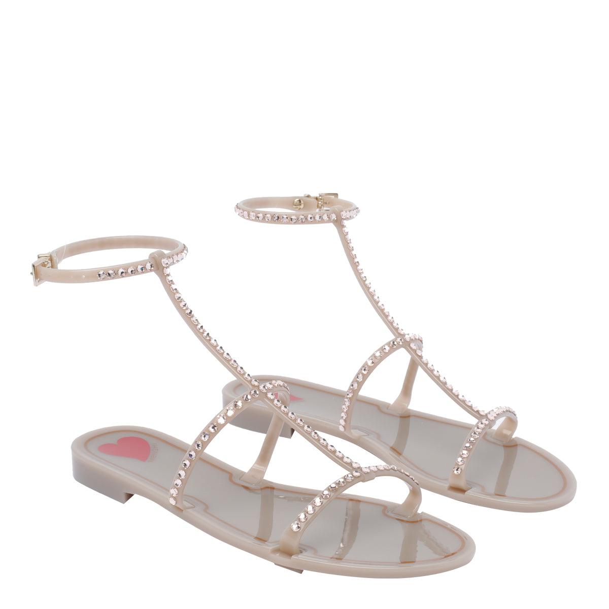 Menghi Sandals Beige Rubber And Strass/rubber Sole