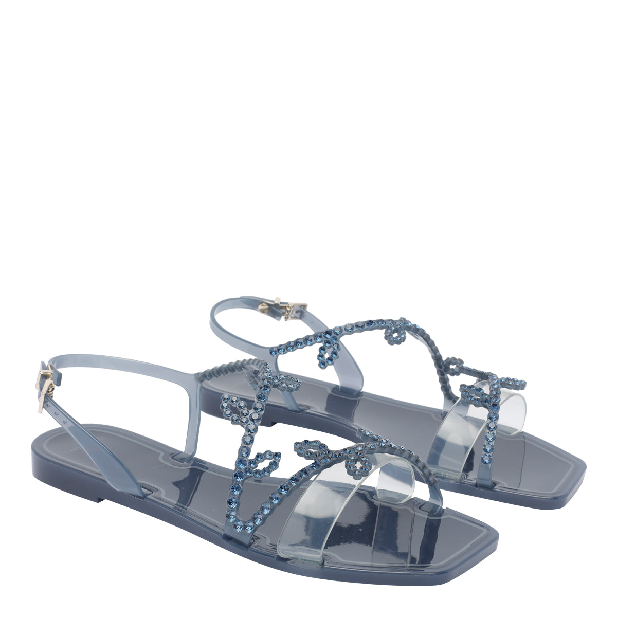Menghi Sandals Blue Rubber And Strass/rubber Sole