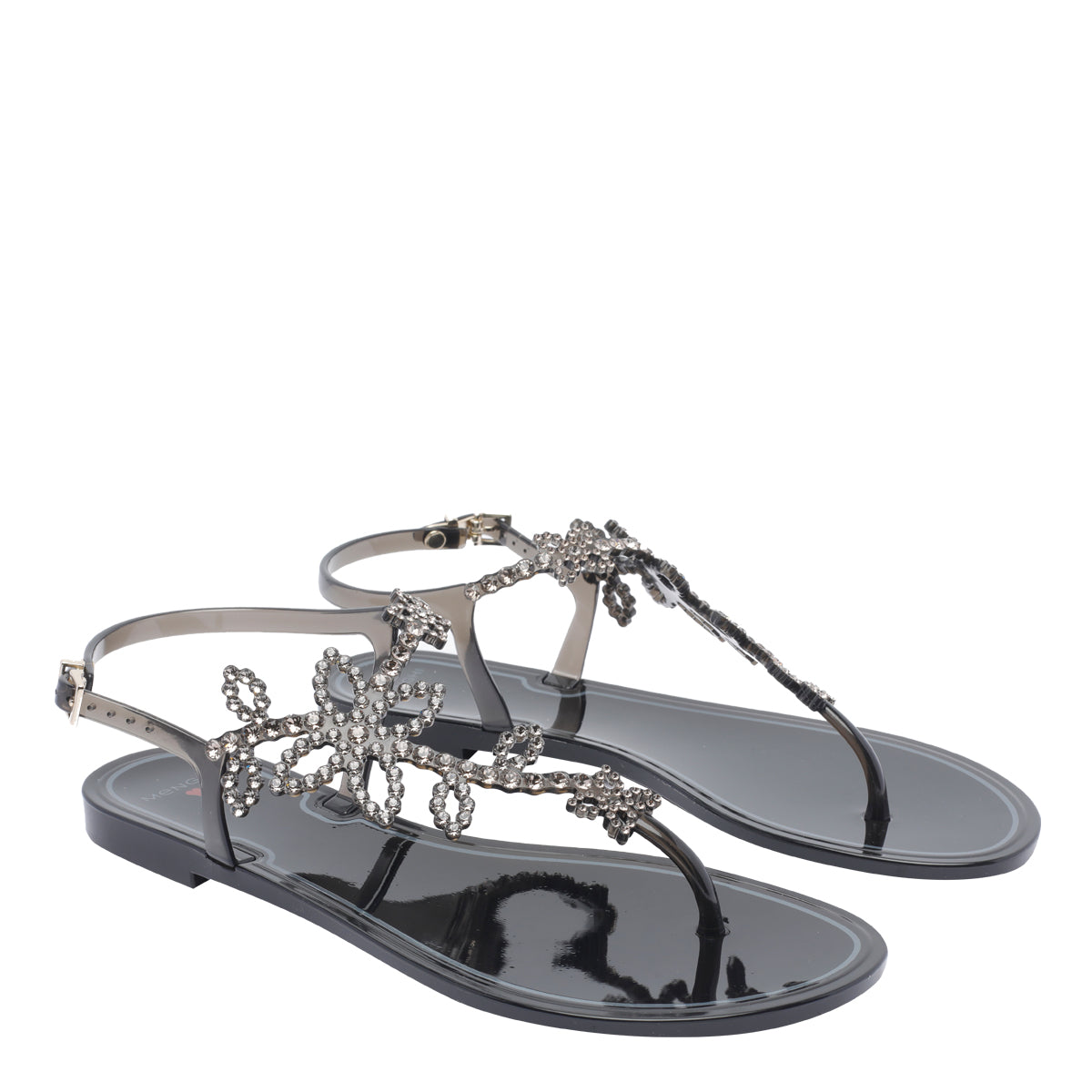 Menghi Sandals Black Rubber And Strass/rubber Sole