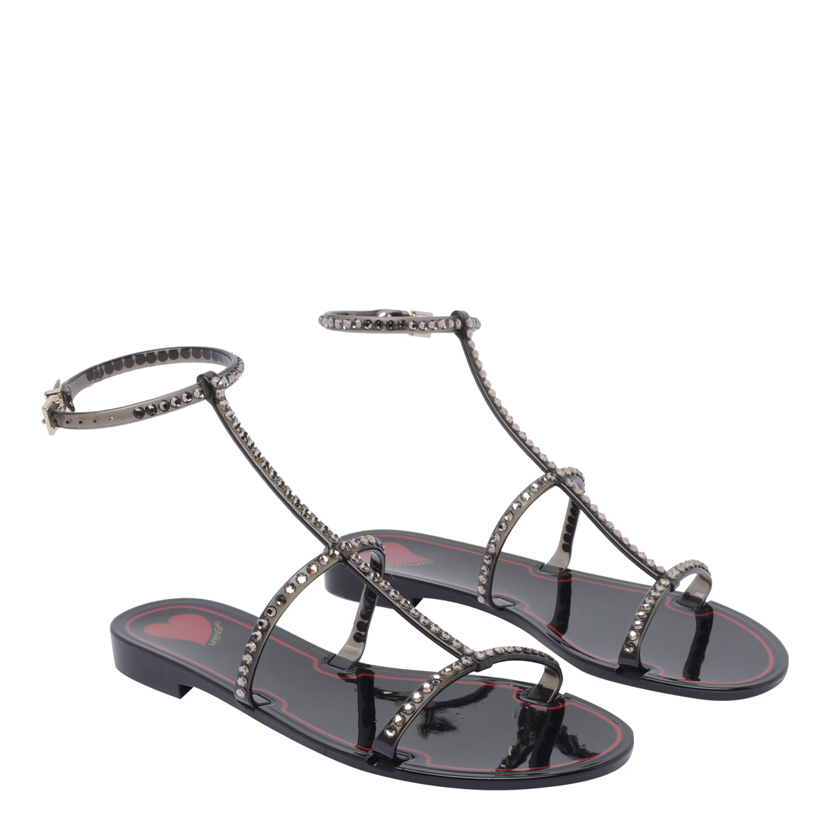 Menghi Sandals Black Rubber And Strass/rubber Sole