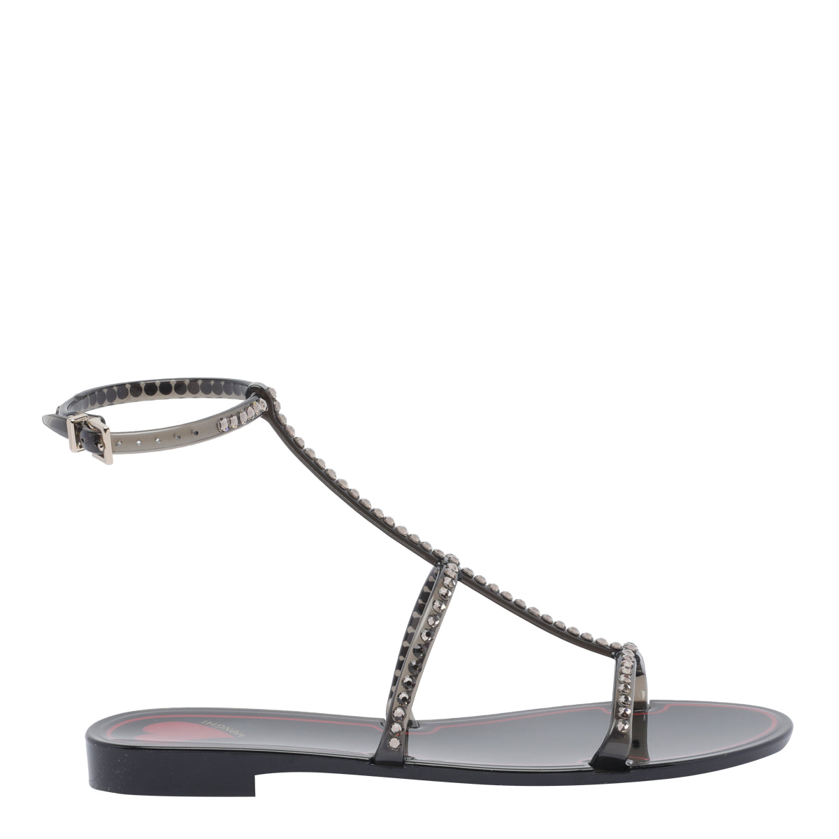 Menghi Sandals Black Rubber And Strass/rubber Sole
