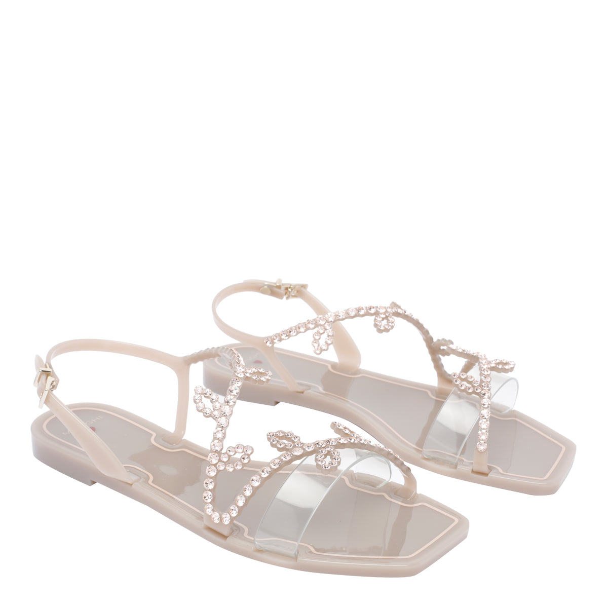 Menghi Sandals Beige Rubber And Strass/rubber Sole