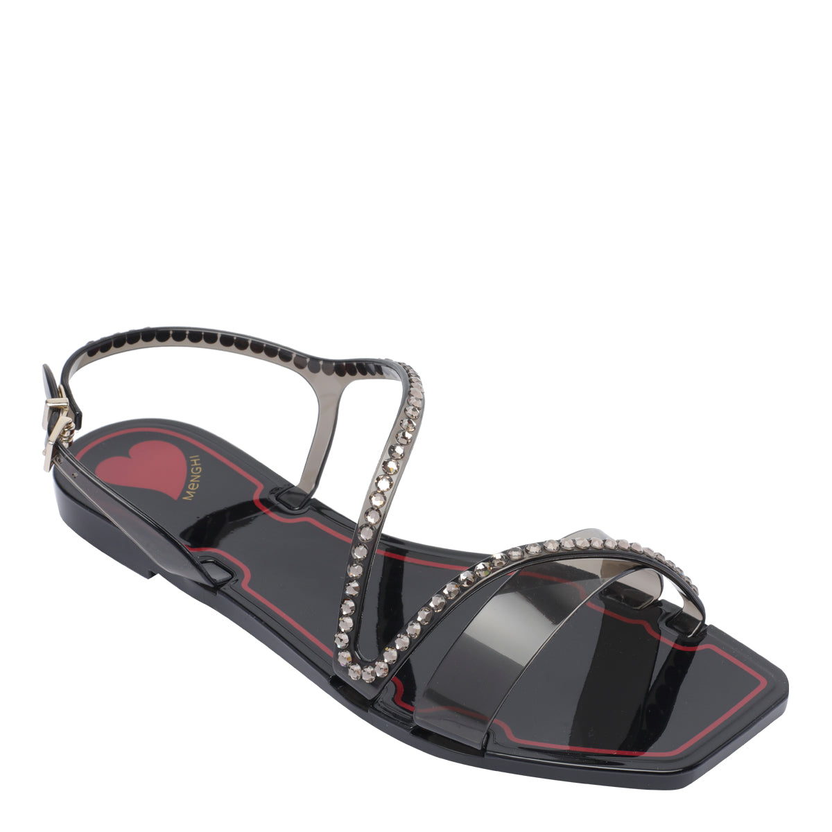 Menghi Sandals Black Rubber And Strass/rubber Sole