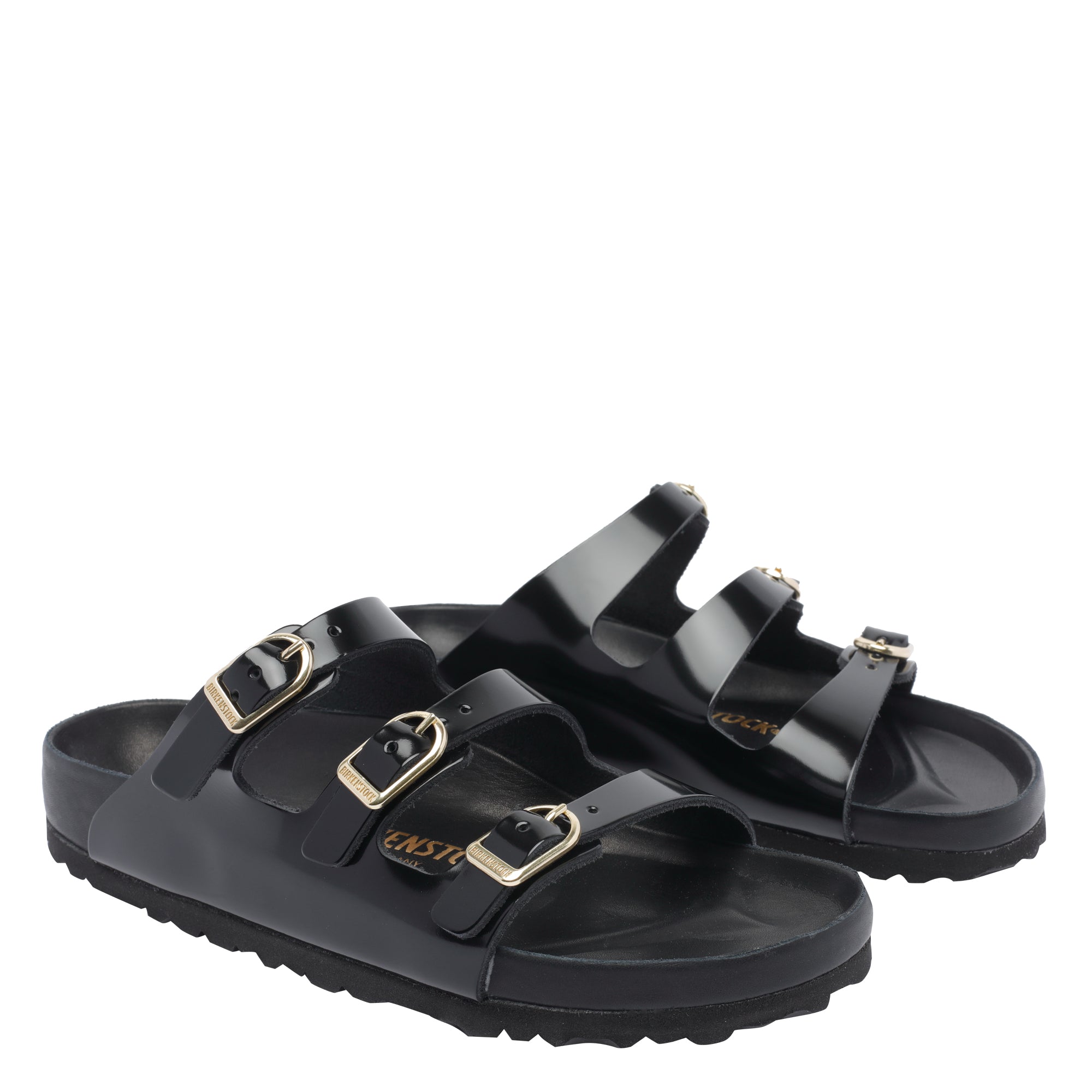 Birkenstock Sandals Black Patent Leather/rubber Sole