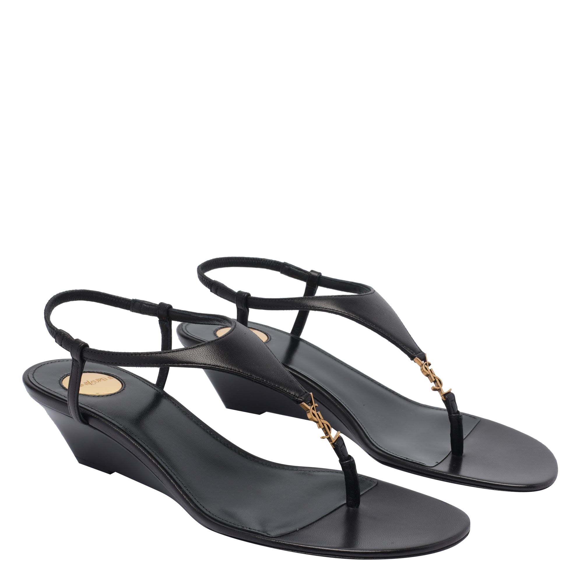 Saint Laurent Sandals Black Calf Leather/leather Sole
