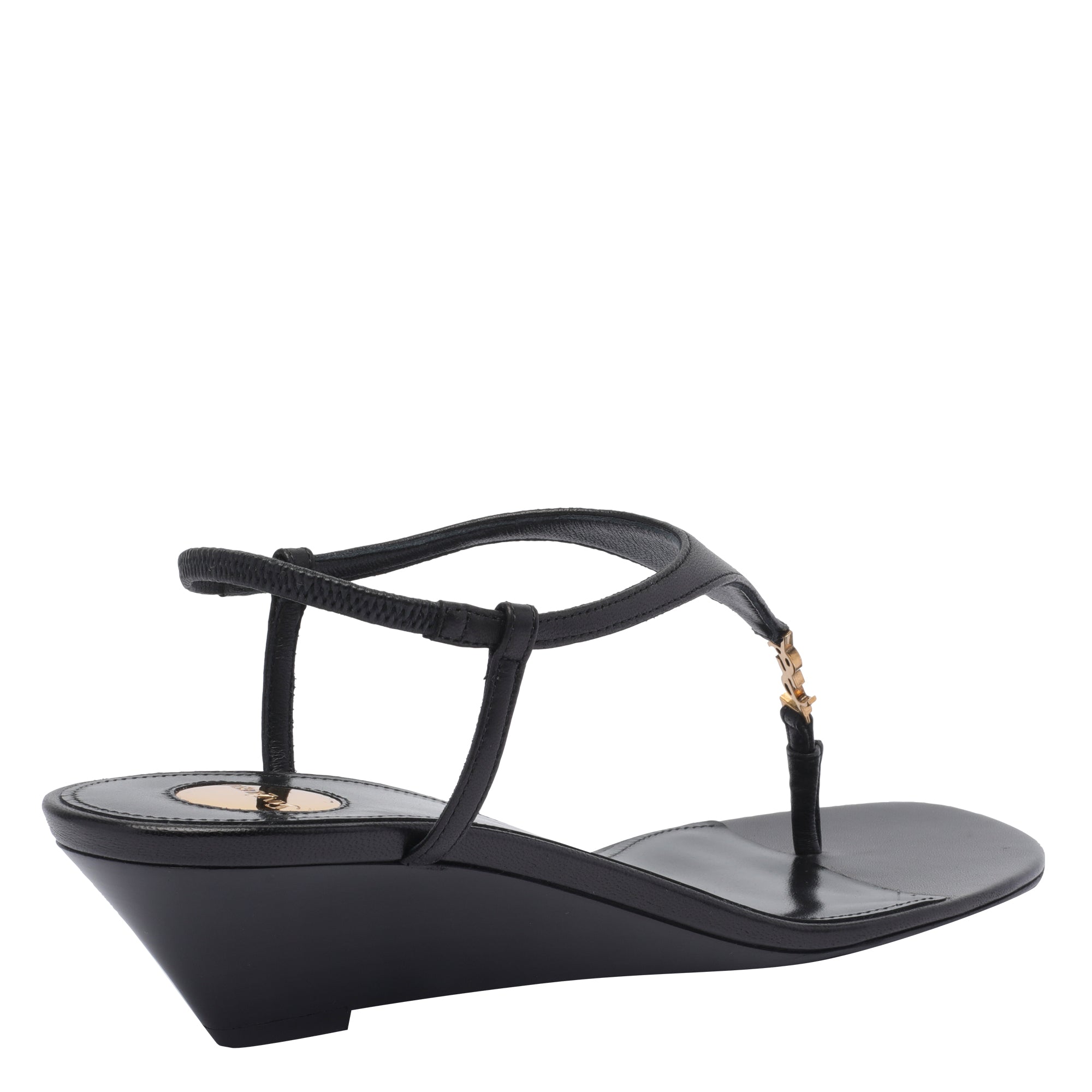 Saint Laurent Sandals Black Calf Leather/leather Sole