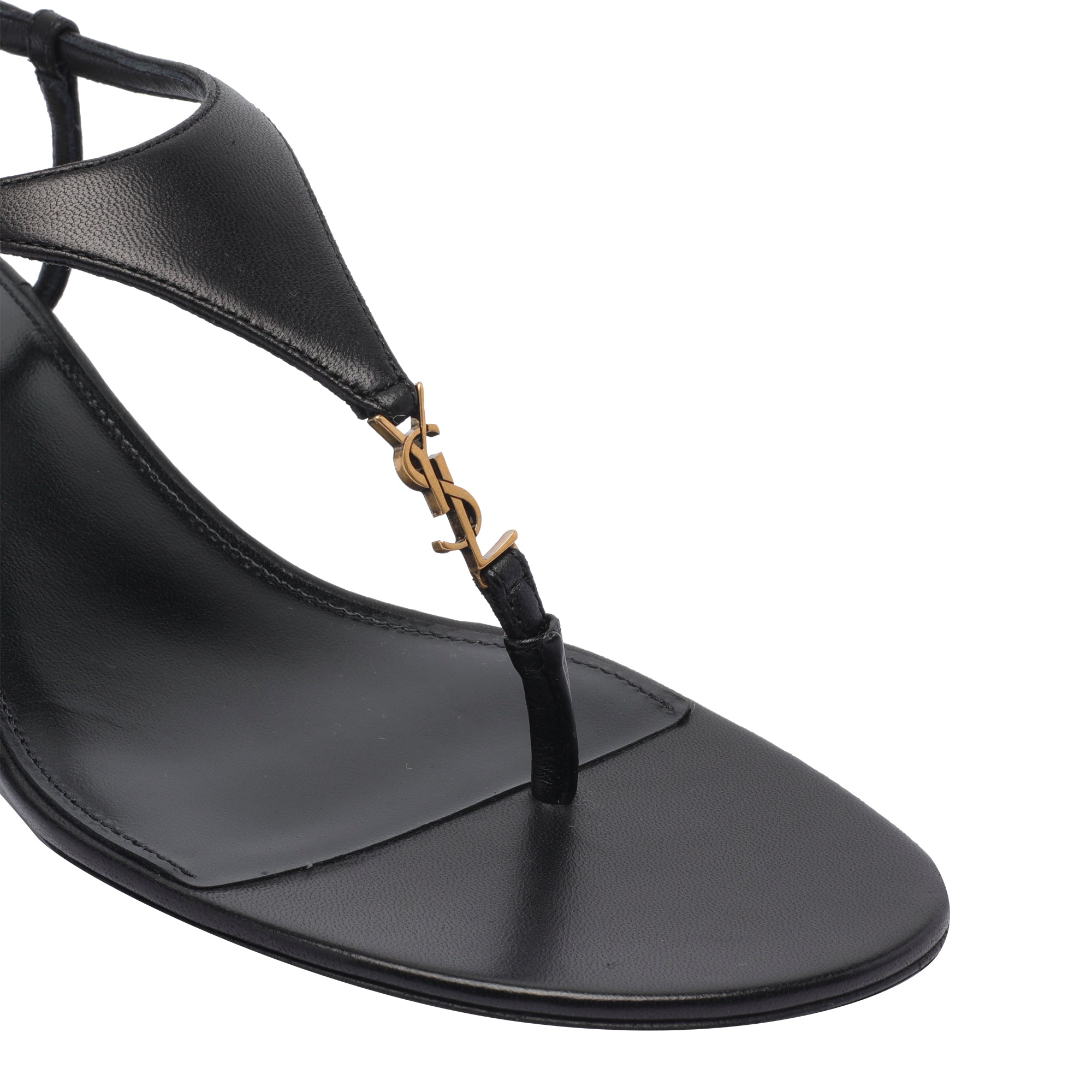 Saint Laurent Sandals Black Calf Leather/leather Sole