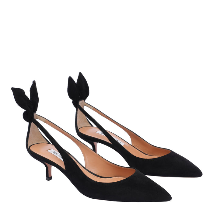 Aquazzura With Heel Black Suede Leather/leather Sole