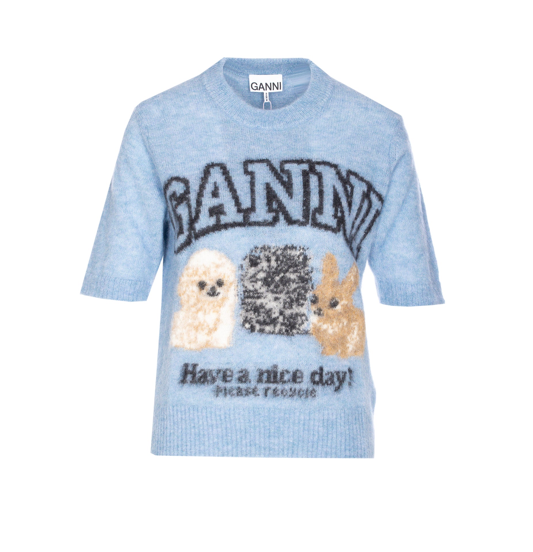 Ganni T-Shirts And Polos Blue Alpaca Wool