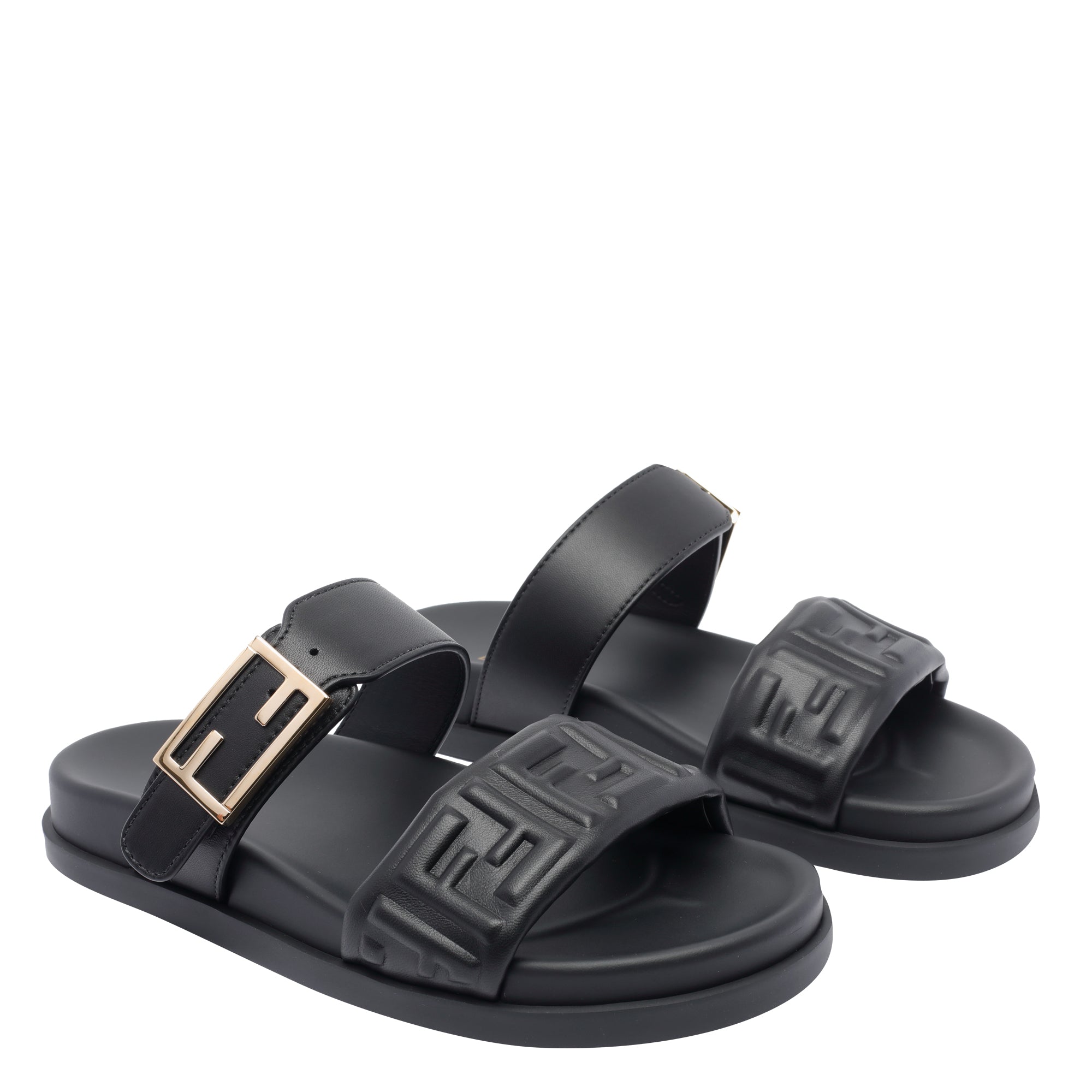 Fendi Sandals Black Calf Leather/rubber Sole