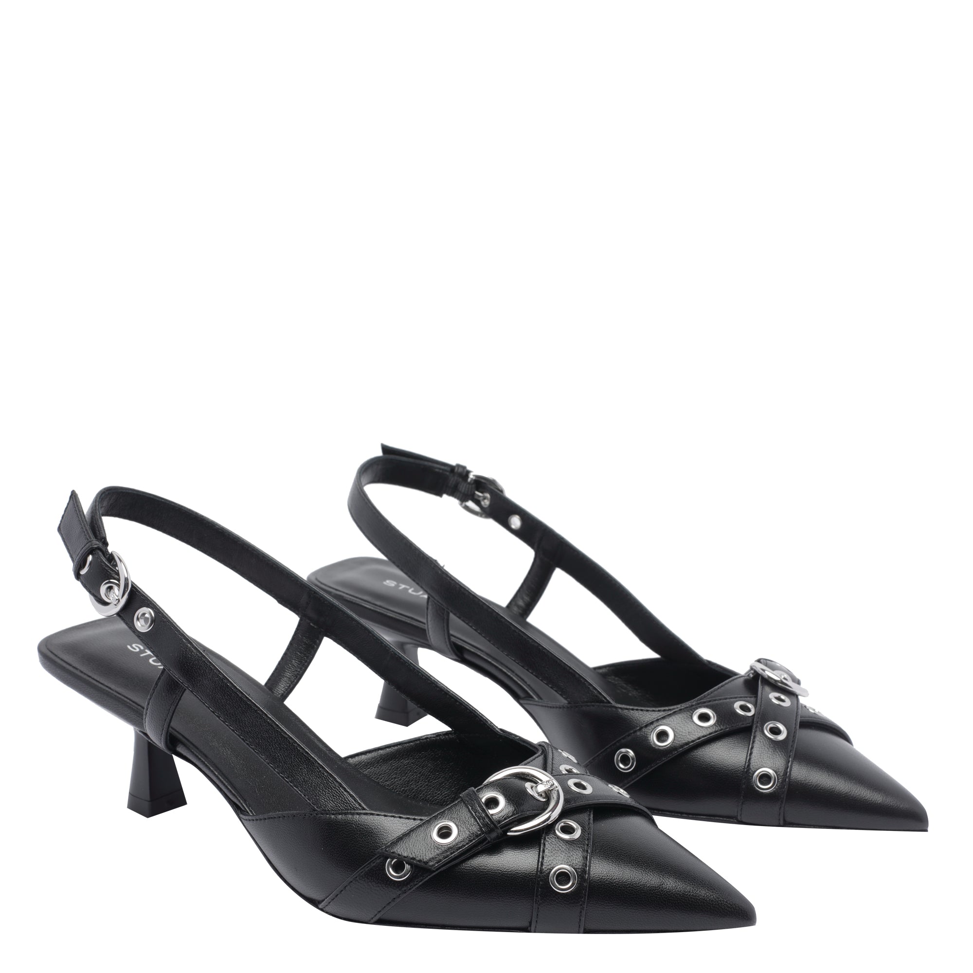 Stuart Weitzman With Heel Black Calf Leather/leather Sole