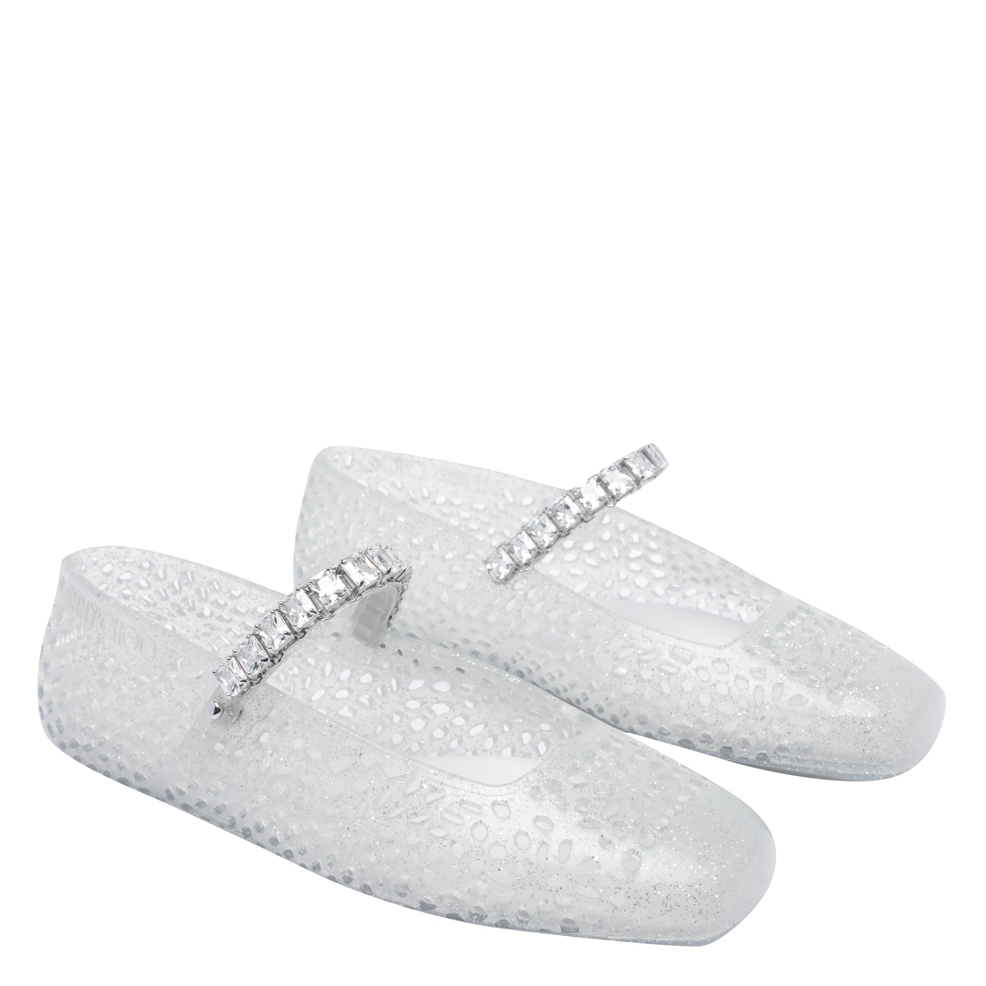 Jimmy Choo Flat Shoes White Rubber Crystal/rubber Sole