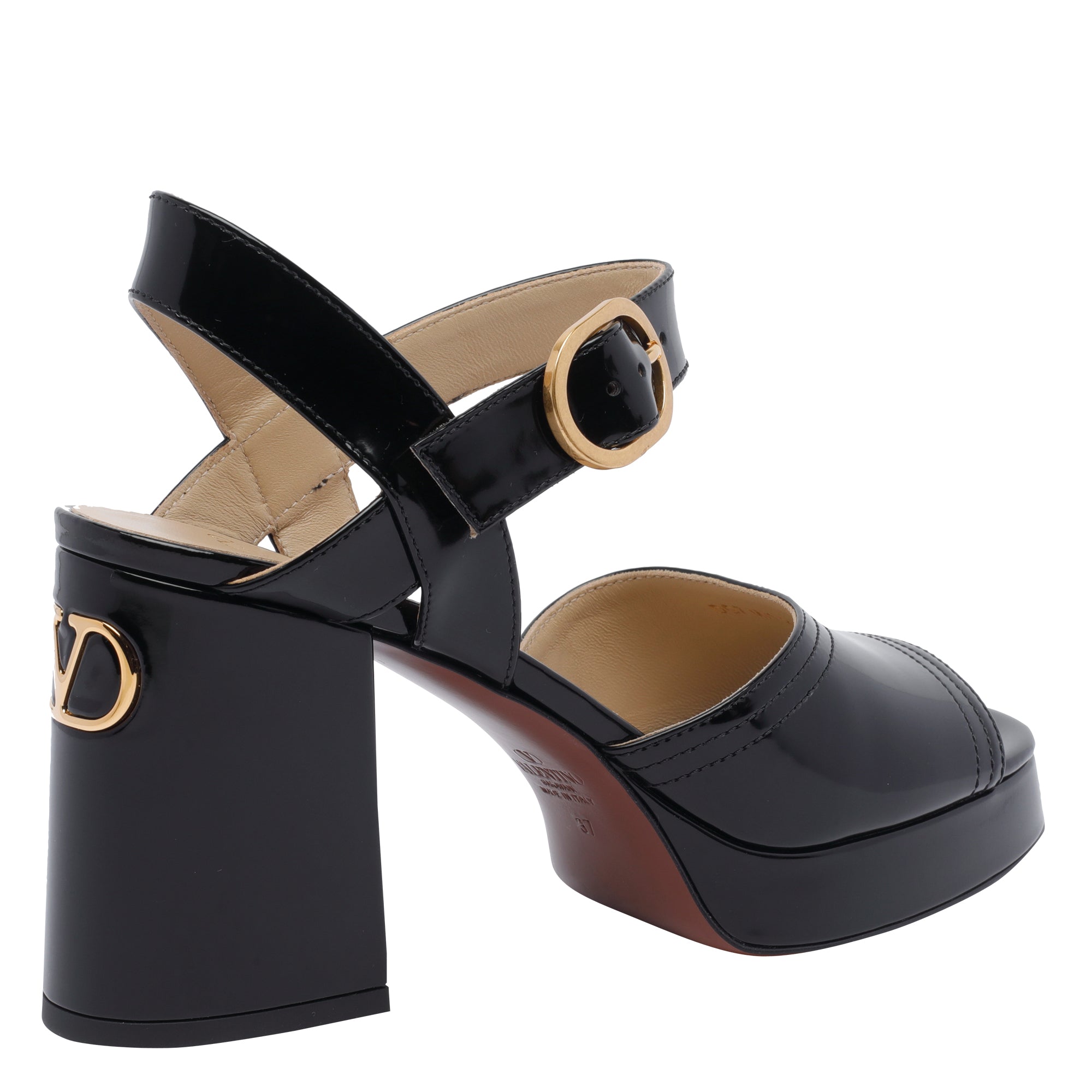 Valentino Garavani Sandals Black Patent Leather/leather Sole