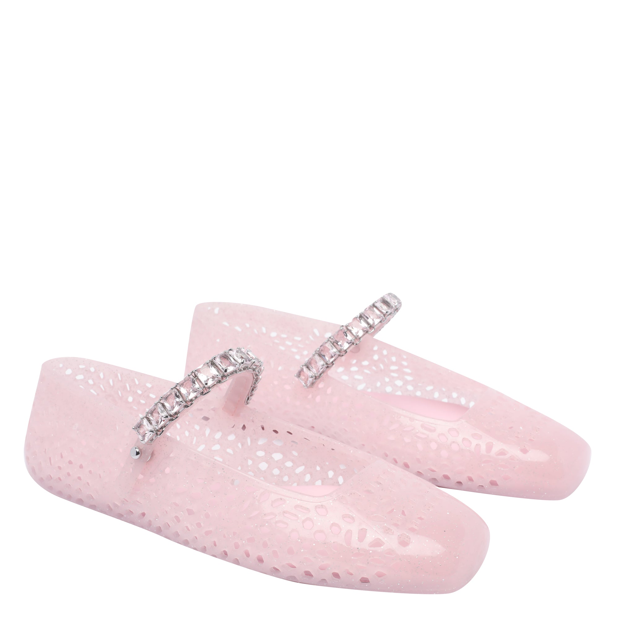 Jimmy Choo Flat Shoes Pink Rubber Crystal/rubber Sole