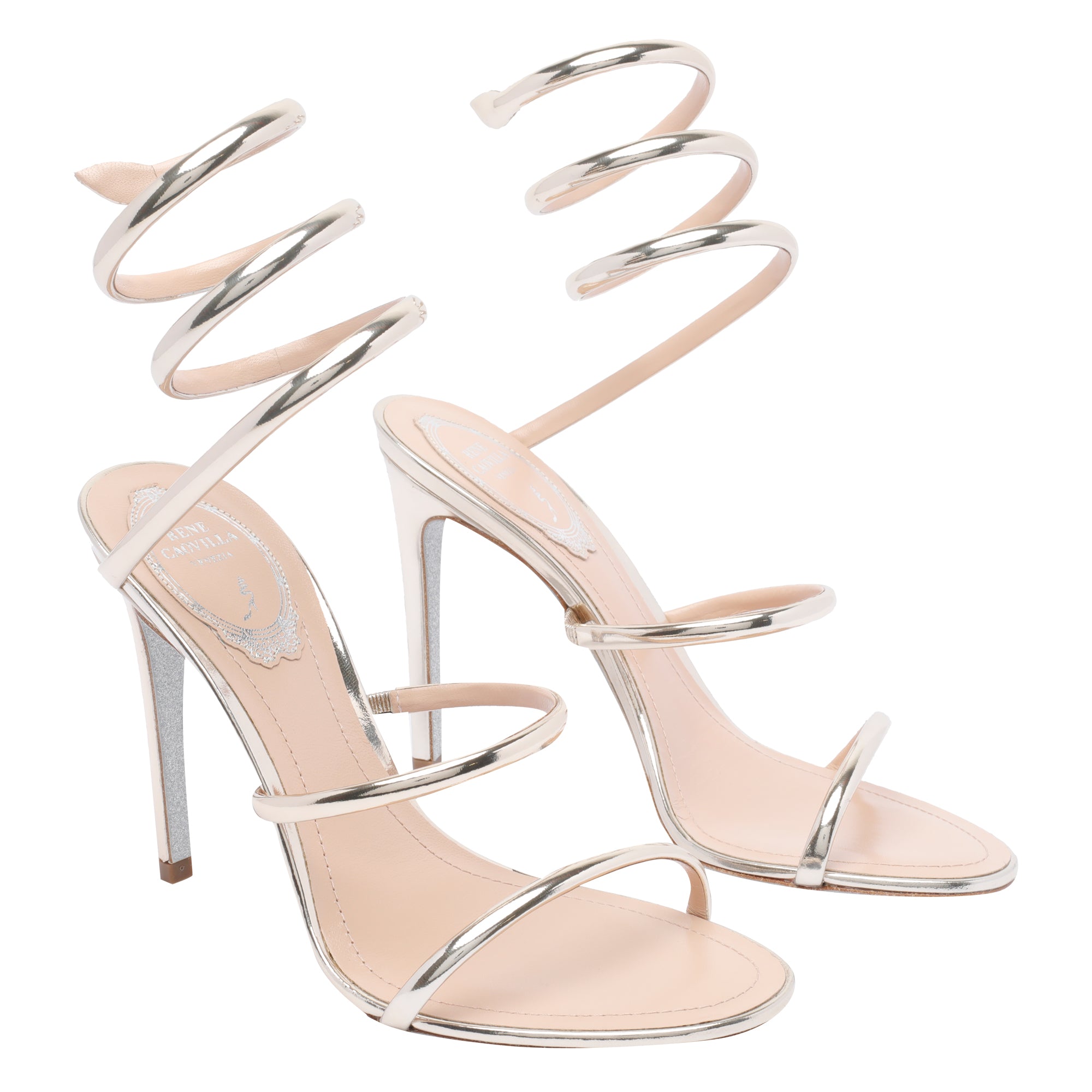 René Caovilla Sandals Silver Calf Leather/leather Sole