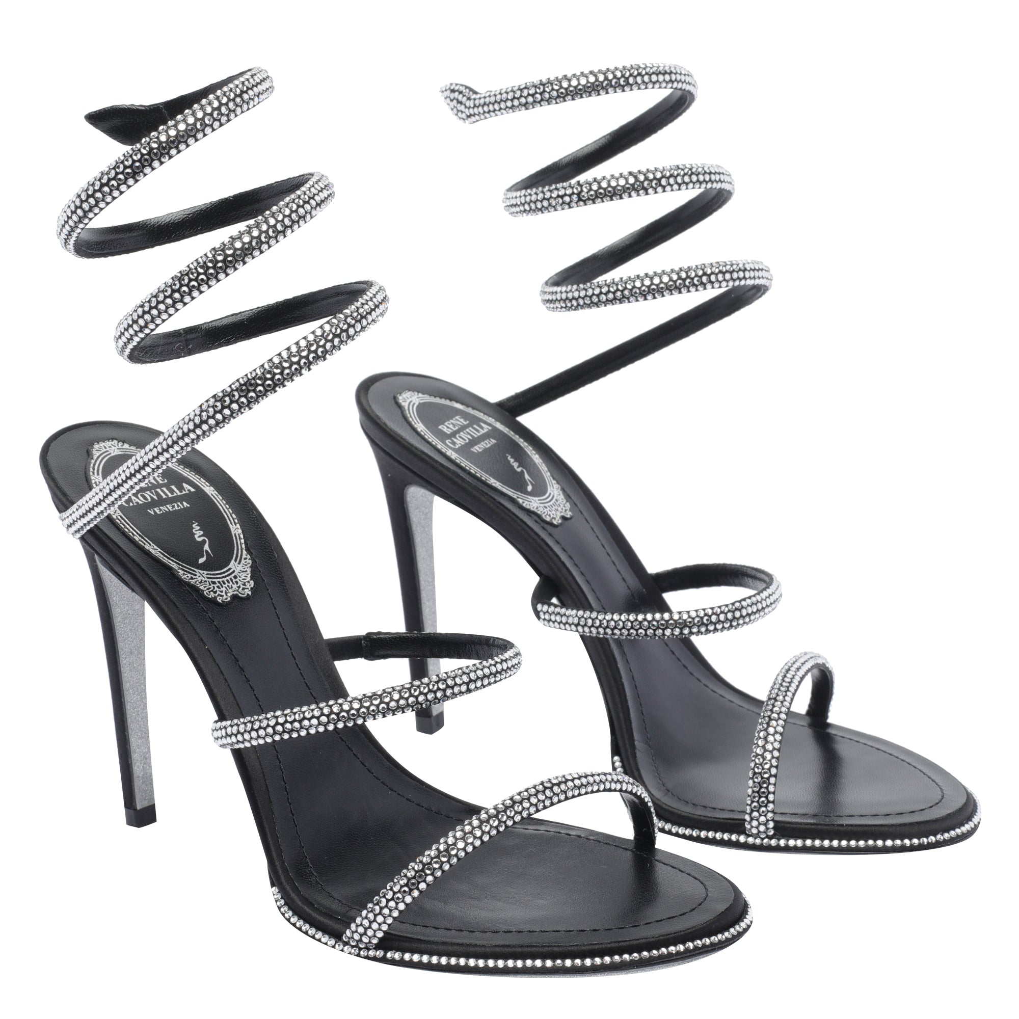 René Caovilla Sandals Black Calf Leather/leather Sole
