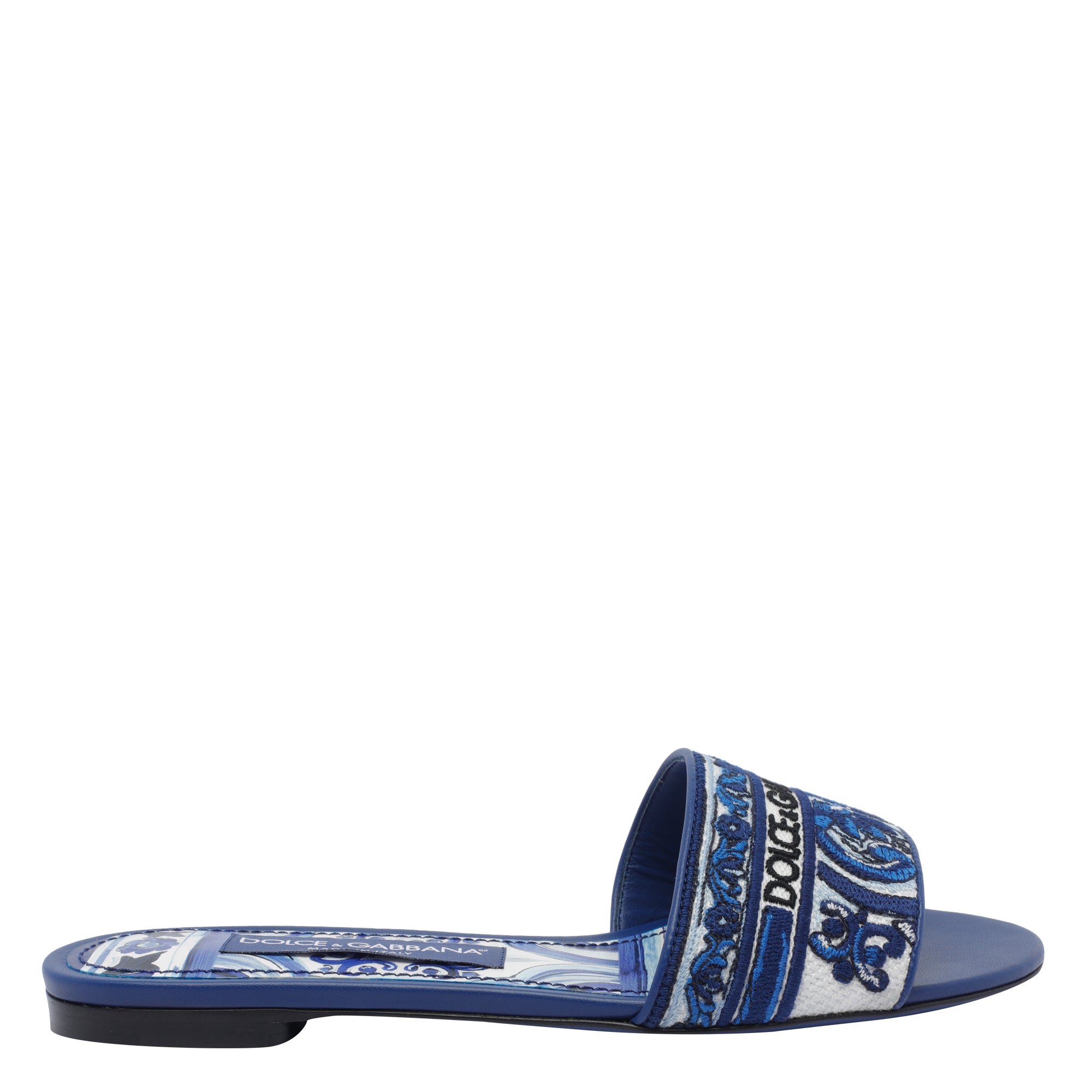 Dolce & Gabbana Sandals Blue Textile Calf Leather