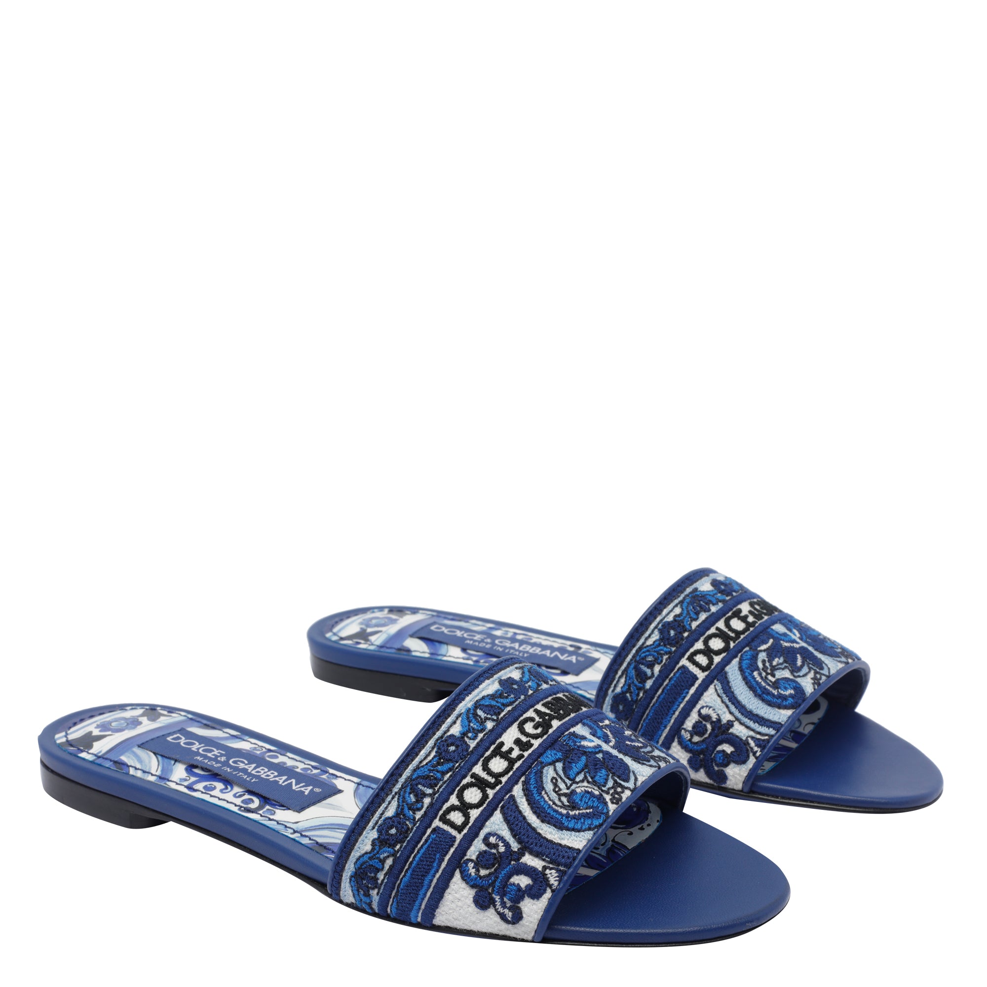 Dolce & Gabbana Sandals Blue Textile Calf Leather