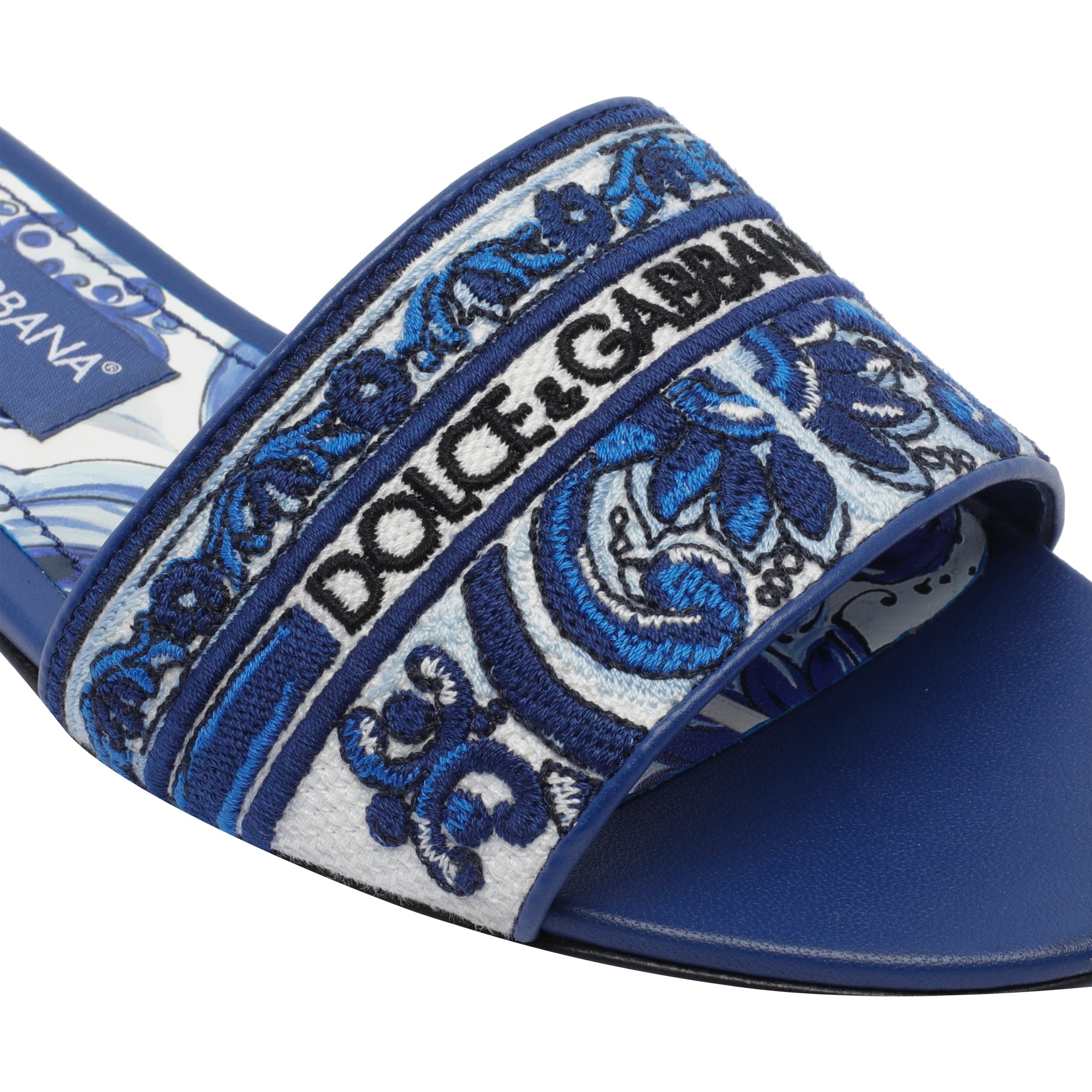 Dolce & Gabbana Sandals Blue Textile Calf Leather