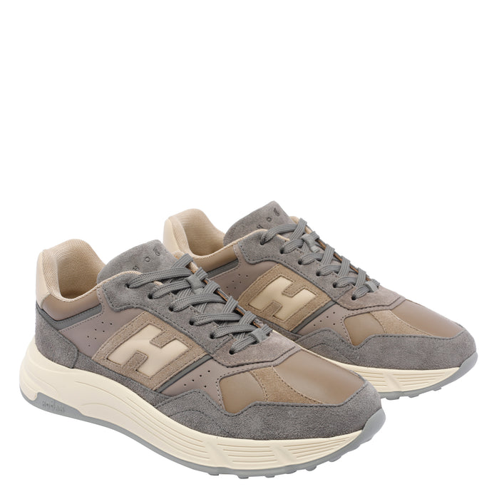 Hogan Sneakers Grey Leather Fabric Rubber Sole