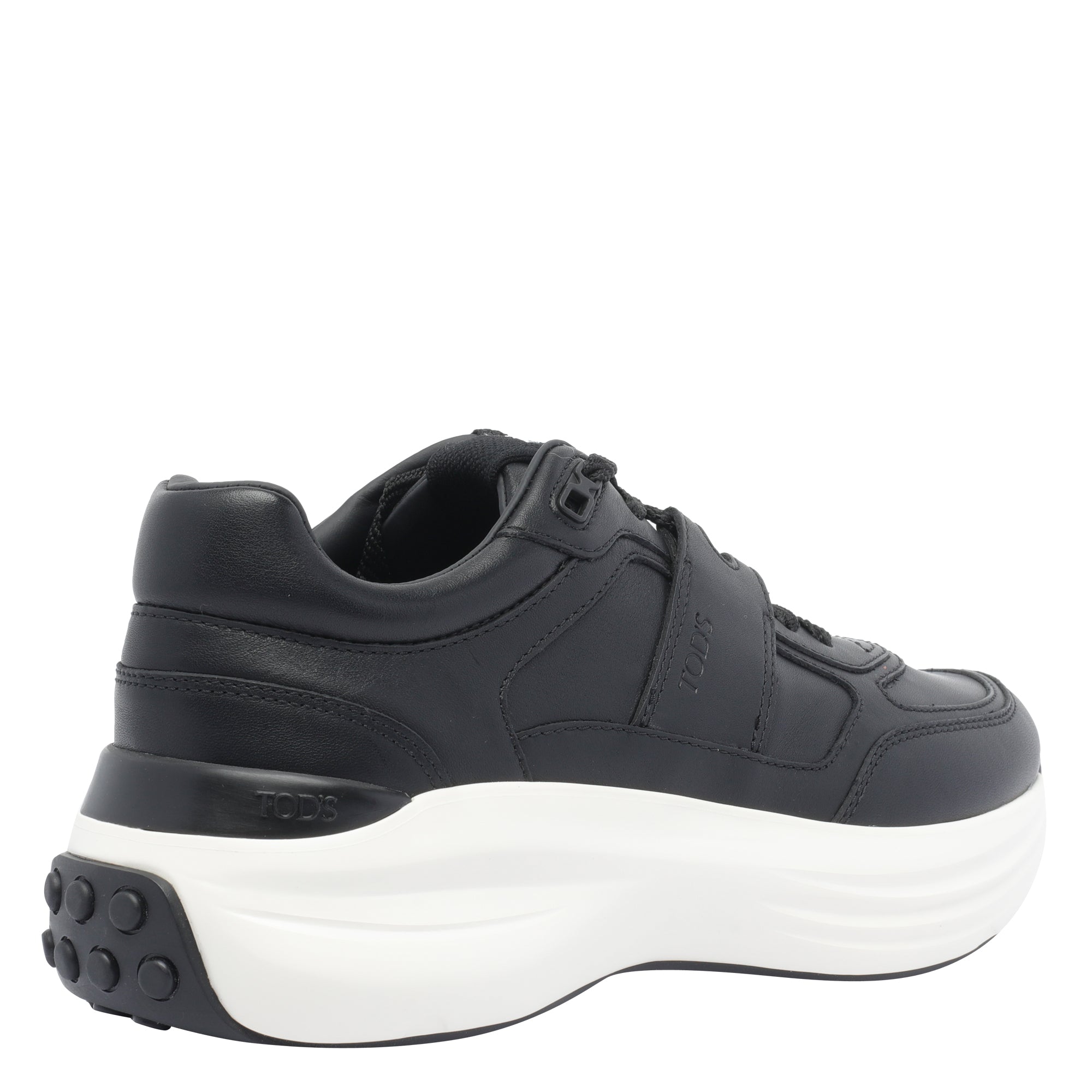 Tods Sneakers Black Leather Rubber Sole
