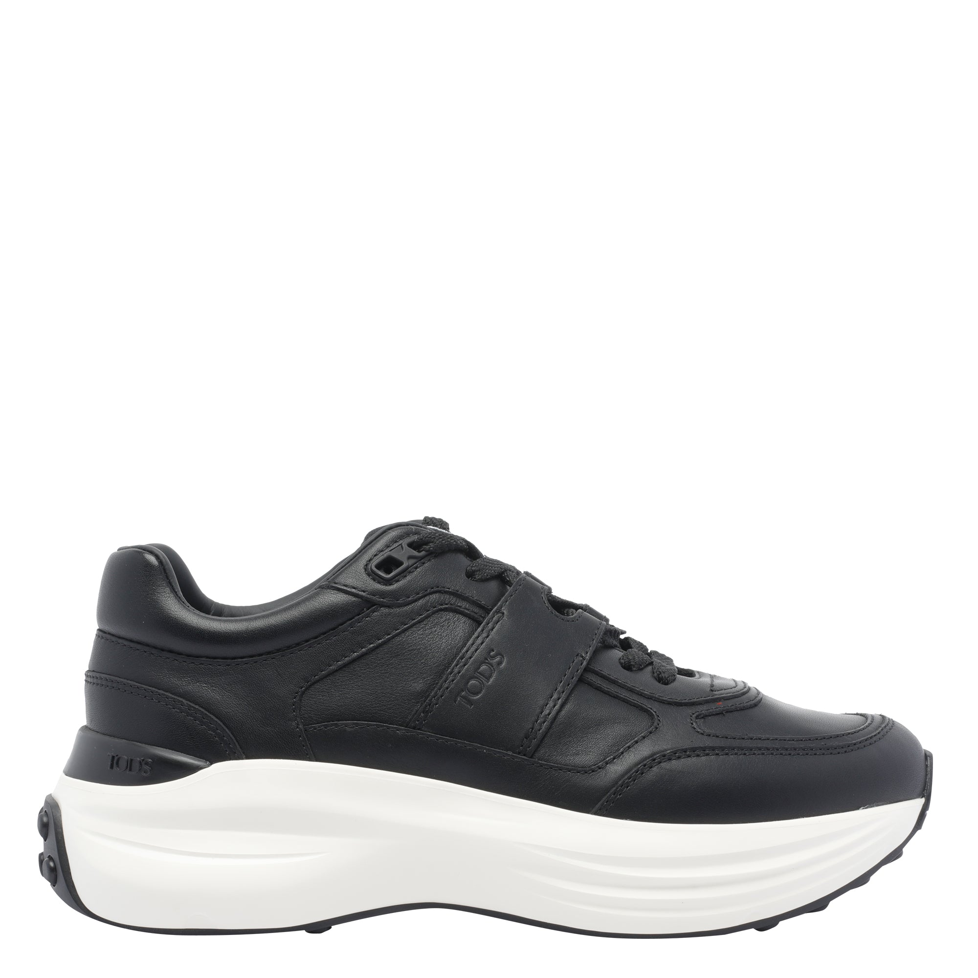 Tods Sneakers Black Leather Rubber Sole